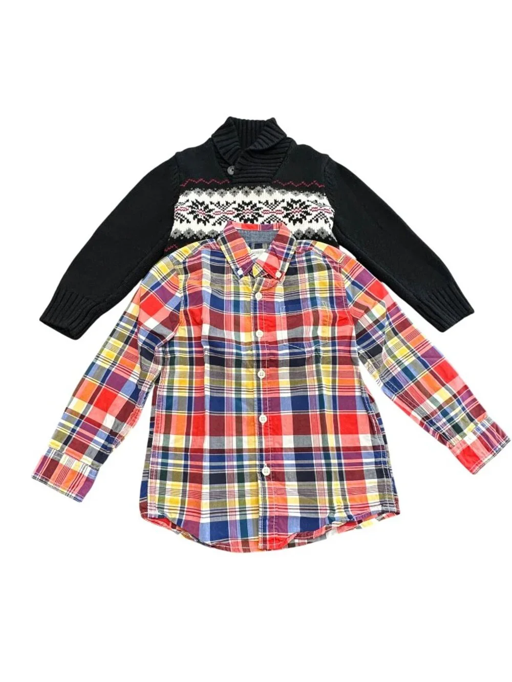 Lot of 2 Gymboree Sweater Shirt Boy 4 XS Black Red Plaid Snowflake Long Sleeve